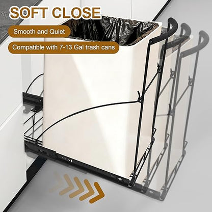 Pull Out Trash Can Under Cabinet Trash Can Organizer with Soft Close Rail Adjustable Cabinet Trash Can Pull Out Kit Under Sink Slide Out Shelf(Bin Not Included), Fits 7-13 Gallon