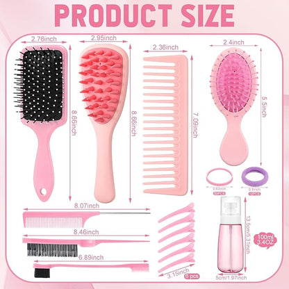 ProSuites 76 Pcs Pink Hair Brush Set for Baby Girls - Scalp Scrubber with Handle, Detangle Hair Brush, Spray Bottle, Slick Back Brush Set Wide Tooth Mini Wet Brushes for Travel Home Use