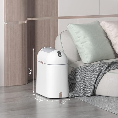 ELPHECO Bathroom Trash Can, 2.5 Gallon Motion Sensor Waterproof Trash Bin with Butterfly lid, Bathroom Decor Waste Basket Garbage Bin for Bedroom Kitchen and Office use, White with Golden Button