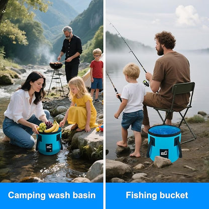 5 Gallon Collapsible Bucket with Handle, Car Wash Bucket Foldable Water Storage Container for Camping Fishing Beach Gardening, Portable Laundry Wash Basin for RV Cleaning Supplies Swamp Emergency Prep