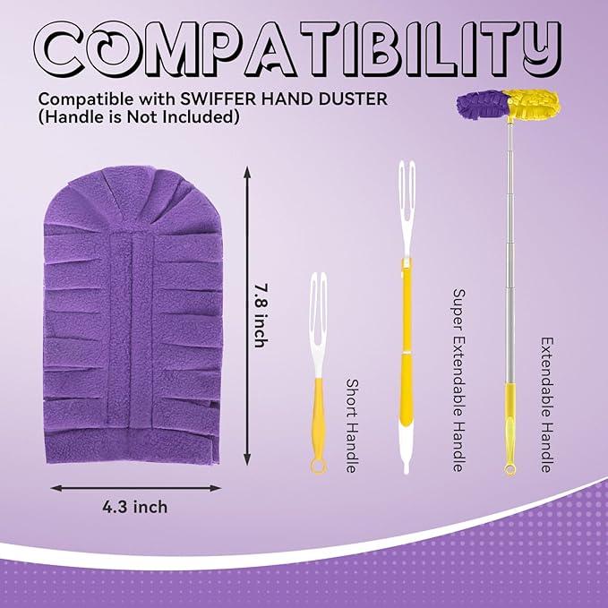 Fleece Reusable Duster Refill Compatible with Swiffer Hand Duster, 360 Heavy Duty Duster Refills, Washable Dusters Refills for Swiffer Duster Extended Handle, 6 Pack (Handle is Not Included)