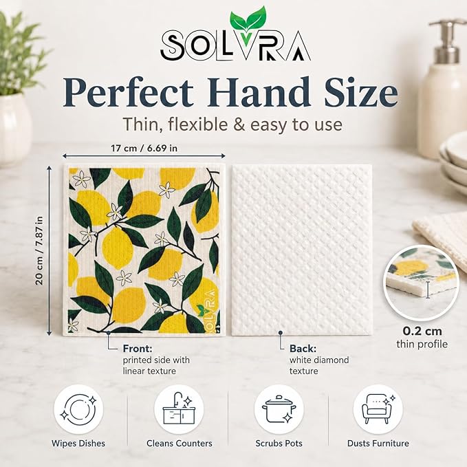 5 PCS Fruit Print Swedish Dishcloths for Kitchen 100% Biodegradable, Reusable Cellulose Sponge Cloths Ultra Absorbent, Eco Friendly Cleaning Towels Dishcloths for Washing Dishes & General Cleaning
