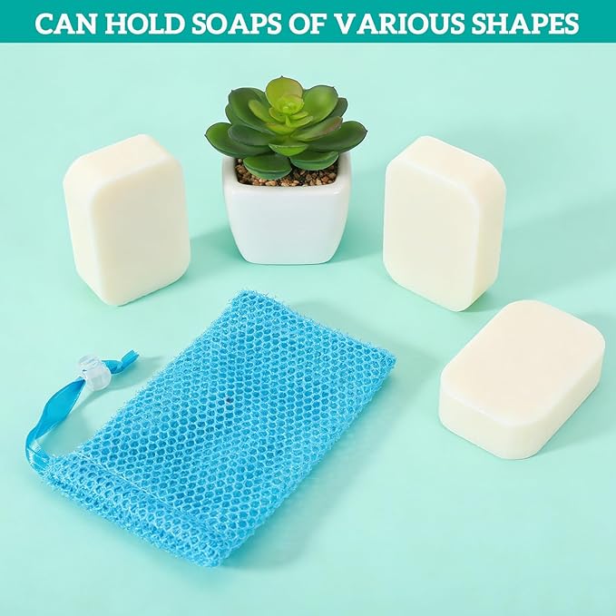 6 Pack Mesh Soap Bags Colorful Soap Bags for Soap Bars with Flexible Drawstring, Exfoliating Foaming Net Gentle Exfoliation and Rich Lather for Store Bath Products Body Facial Shower Cleaning