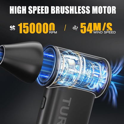 Houselife 150,000 RPM Magnetic Electric Air Duster - Brushless Compressed Air Duster, 3-Gear Adjustable, Rechargeable Mini Blower for PC, Keyboard, Car Drying & Detailing, Reusable Air Can Alternative
