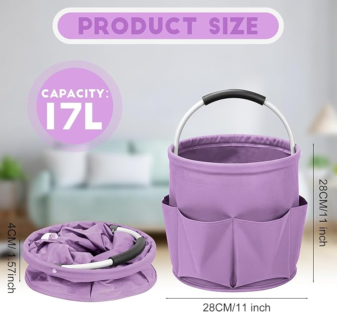Cleaning Caddy for Cleaning Supplies,17L Cleaning Supply Caddy with Handle Foldable Cleaning Supplies Organizer Bucket Cleaning Products Organizers for Home, Garden (Purple)