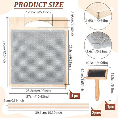 BENECREAT Wool Blending Board Carding Brush Set, 12.5x10.6x0.6inch Fiber Blending Board with 1pcs Wool Brush 2pcs Wood Craft Sticks for Mix Colors, Organize Wool Fibers
