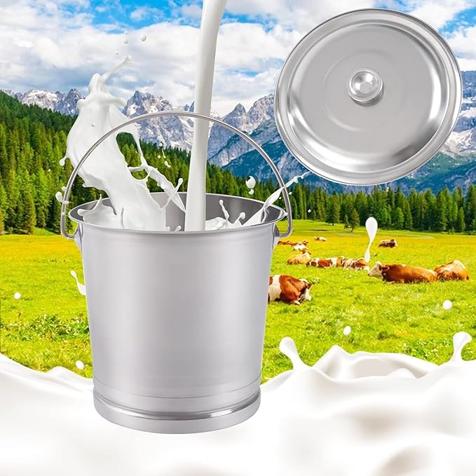 20L/21Qt Large Stainless Steel Compost Bucket Metal Milk Pail with Lid & Handle, Compost Bin Kitchen Scrap Buckets Food Waste Slop Storage Container Buckets Garbage Pail Trash Can