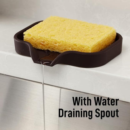 Zulay Kitchen Small Silicone Sponge Holder (4.9x3.3”) – Space-Saving Sink Organizer Tray for Sponge, Soap, Brush & More – Compact Non-Slip Dish for Kitchen & Bathroom (Chocolate)