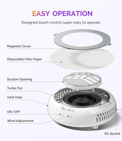 MelodySusie PocketSized Nail Dust Collector with Lightweight Design,HProA 6000RPM Ultra-Small Nail Vacuum Fan with 3 Suction Modes and 30 Disposable Filter Papers for Beginner & Daily Nail Care,White