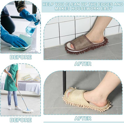 Wesiti 4 Pairs Washable Mop Slippers Microfiber Funny Mop Shoes Floor Cleaning Slippers for Women Home Floor(Simple,Brown, Blue, Purple, Beige)