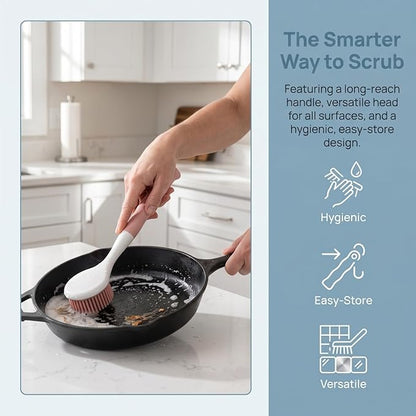 2 PCS Silicone Dishwashing Brush, Non-Stick Pot Scrubber with Long Handle, Durable Scrub Brushes for Cleaning Dishes, Cast Iron Pans, Sinks and Kitchen Cookware, Heat Resistant Cleaning Tool
