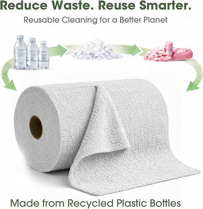 Microfiber Cleaning Cloth Roll - 100 Pack Tear Away Microfiber Paper Towels, Reusable, Washable, Scratch-Free, Kitchen Towels for Car, Home, Kitchen, Glass, Dishes (Light Grey)