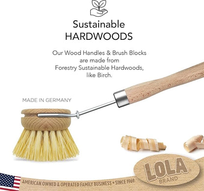 LOLA -The Original - Tampico Vegetable & Dish Brush, Sustainable Wood Ergonomic Handle w/Tampico Fiber Bristles, 1 Count