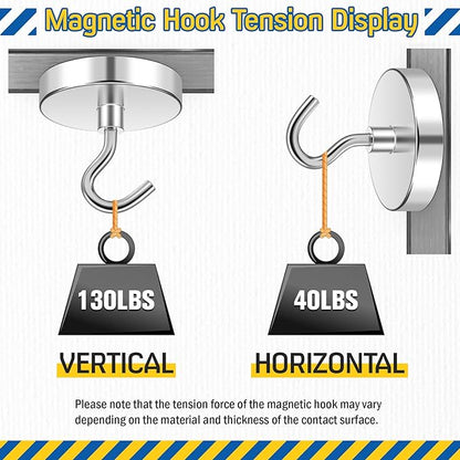 FINDMAG Magnetic Hooks, 110lbs Heavy Duty Magnetic Hooks for Hanging, Extra Strong Magnet Hooks, N52 Magnet Hooks for Cruise Travel, (6 Pack, Silver)