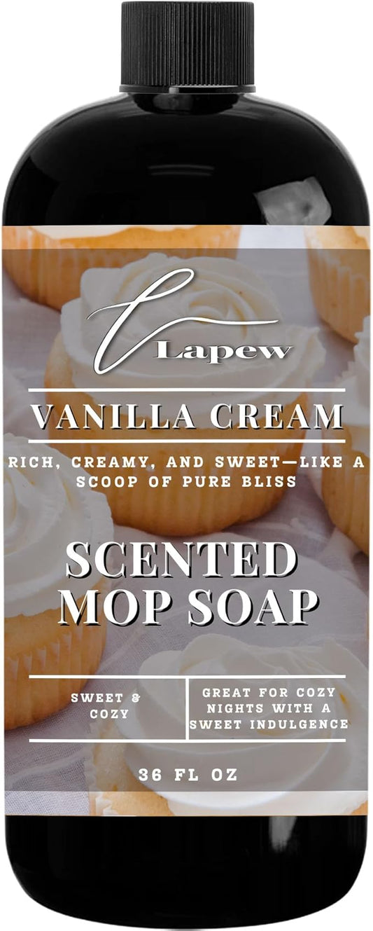 Lapew Vanilla Cream Scented Mop Soap - Luxury Floor Cleaner Concentrate for Mopping Tile, Laminate, Vinyl & Hardwood | Streak-Free, Low-Foam | 36 oz