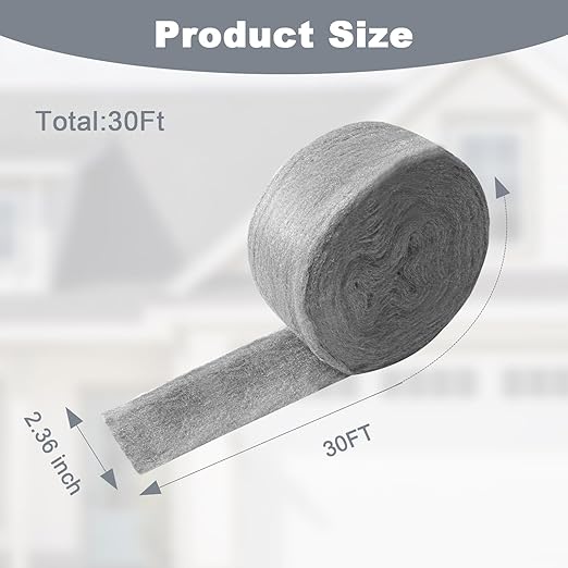 Storystore Steel Wool Mice Control, 30 FT Stainless Steel Wool Fill Fabric Roll, Gap Blocker Coarse Wire Hardware Cloth DIY Kit for Holes, Wall, Garden, Kitchen, Pipeline in Garage