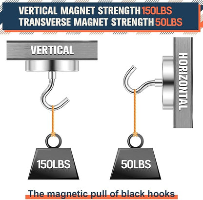 FINDMAG Magnetic Hooks for Cruise Cabins, 150lbs Metal Magnetic Hooks for Hanging, Magnet Hangers for Whiteboard, Strong Magnets Heavy Duty for Classroom Organization, Office Supplies, 6Pack, Silver