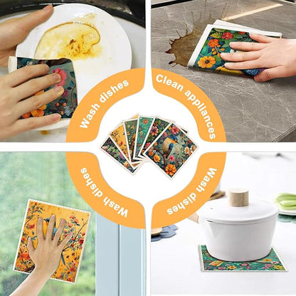 6 Pack Swedish Dishcloths for Kitchen - Reusable Dish Paper Towels Wash Cloths Washable,Absorbent Cellulose Cleaning Sponge Cloth Wipes Quick Dry, Decorative Tea Towels,No Odor Biodegradable(Bird)