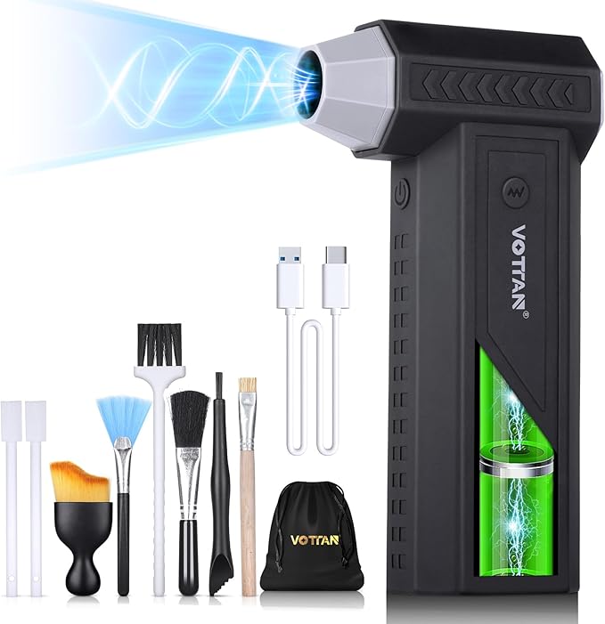 VOTTAN Compressed Air Duster Cordless 3-Speed Adjustable Rechargeable Mini Blower for Computer Keyboard, Car Cleaning, Home