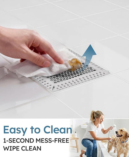 Square Shower Drain Hair Catcher, Flat Shower Drain Hair Catcher, Anti-Clogging Fast Drainage, Anti-Slip & Stays in Place, Easy Clean Fits Bathroom Hair Catcher for Shower (Gray, 4 inch)