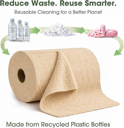 Microfiber Cleaning Cloth Roll - 100 Pack Tear Away Microfiber Paper Towels, Reusable, Washable, Scratch-Free, Kitchen Towels for Car, Home, Kitchen, Glass, Dishes (Wheat Beige)