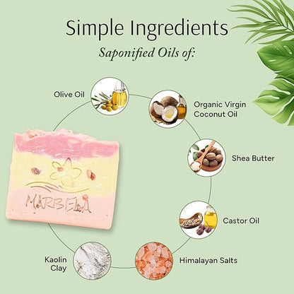 Marbela Cosmetics Himalayan Salt Springs Handmade Soap Bar - Hydrating Mineral Salt Clay Face & Body Soap - Citrus Floral with Litsea Cubeba Scent - Vegan Cruelty Free Artisan 3.5 Oz