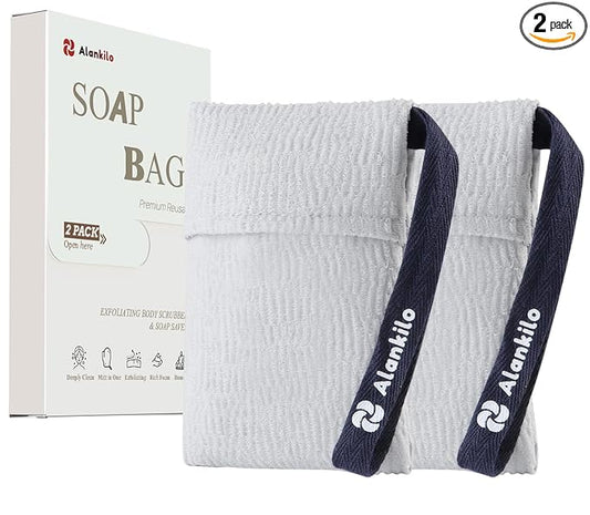 2 Pieces Soap Bags for Soap Bars, Exfoliating Soap Saver Bags, Foaming Bar Soap Pouches for Use in Baths or Showers (White)