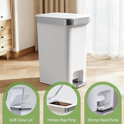2 Pack Bathroom Garbage Can with Lid, 2.6 Gallon /10 Liter Small Trash can, Press Top Bin & Step Metal Pedal Trash Bin, Mini Waste Basket for Bedroom, Home Office, Toilet, Dorm (Grayish-White)