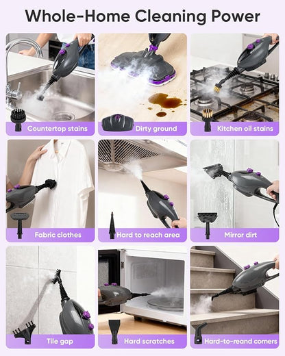 CYK Steam Mops for Floor Cleaning, 12 in 1 Handheld Steam Cleaner for Home, Floor Steamer for Hardwood Floors and Tile (Purple-grey)