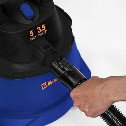 Koblenz WD-5 L2 Wet Dry Vacuum Cleaner, 5 Gallon Shop Vac 3.5 PHP, 3-in-1 Suction & Blower, Swivel Casters, Twist-N-Lock Hose, Large Vacuum Cleaners for Home, Workshop, Car, Blue/Black