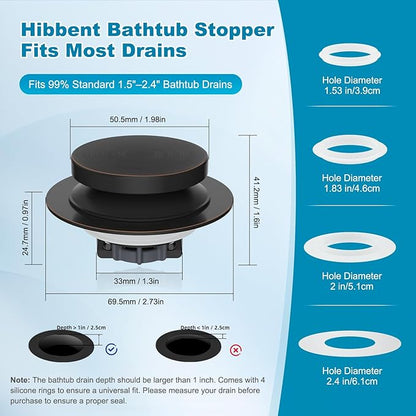 Hibbent 3 in 1 Metal Bathtub Drain Stopper, Universal Pop Up Tub Stopper, Bathtub Drain Hair Catcher, Removable Filter Basket, Drain Plug for 1.5''~2.4'' Drain, Brass Bullet Core, Oil-Rubbed Bronze
