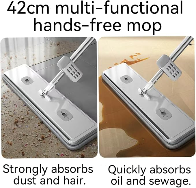 Hands Free Microfiber Mop with 4 Washable Pads, 61" Stainless Steel Handle, Efficient Flat Mop for All Hard Floors