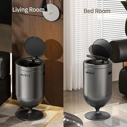 Mrbin Stainless Steel Motion Sensor Trash Can with Lid, 5.3 Gallon Wine Glass Shaped Automatic Waste Basket Touchless, Smart Round Tall Garbage with High Leg for Office, Bedroom, Kitchen, Eclipse Grey