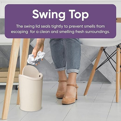 Superio Small Bathroom Trash Can with Lid, Modern Matte Black Mini Waste Bin with Swing Lid (1 1/2 Gallon, 6 Liter) Plastic Garbage Can for Kitchen, Bathroom, Bedroom, Office, Under Desk (1)