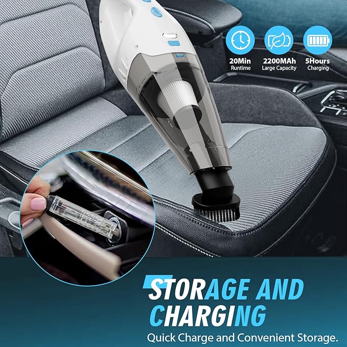 FUOAYOC Handheld Vacuum Cordless for Home/Car/Office, 6KPA Powerful Suction & 1.6lbs Lightweight, Mini Portable Hand Held Vacuum Cleaner with LED Light & Multi Accessories, Car Cordless Rechargeable