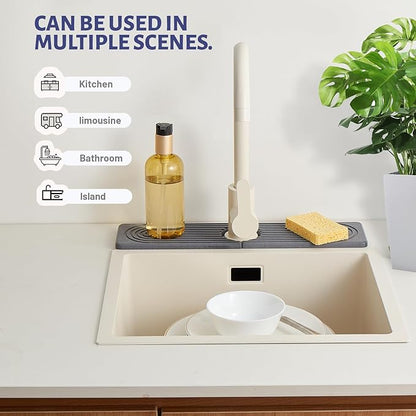 Stone Faucet Mat for Kitchen Sink, Faucet Mat Fast Drying Diatomite, Sink Splash Guard Water Absorbing Stone Tray for Sink, Counter Protector for Kitchen & Bathroom