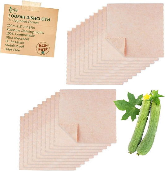 20 Pack Reusable Kitchen Rags for Counter, Made of Degradable and Compostable Loofah Fiber, 7.87"*7.87" Soft and Odor-Free, no Deformation, no Shrinkage After Drying