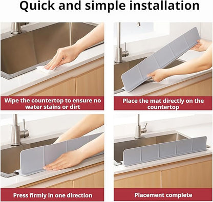 Food Grade Silicone Sink Splash Guard (23 Inch), 7 Strong Suction Cups Non-Slip Water Protector, Dishwasher Safe & Cuttable for Kitchen/Bathroom Countertops (Grey)