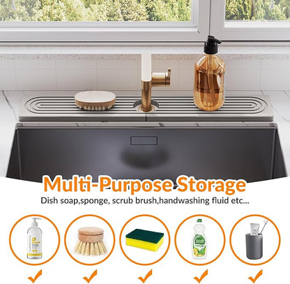 23.6 Inch Stone Faucet Mat for Kitchen Sink Splash Guard, Diatomite Sink Protectors for Kitchen Sinks Behind Faucet, Quick Dry Water Absorbing Stone Tray , Drip Catcher (Gray, 23.6" x 3.9")