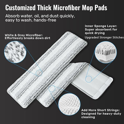 HoMettler Transparent Mop and Bucket Set with Separate Dirty & Clean Water, 65" Flat Mop for Floor Cleaning, 4 Machine Washable Microfiber Pads for Wood Tile-Black