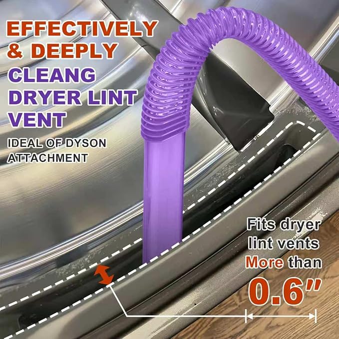 Sealegend Dryer Lint Vacuum Attachment Hose Compatible with Dyson V15 V12 V11 V10 V8 V7 Gen5 Cordless Vacuum Cleaner, Flexible Dryer Vent Cleaner Kit Lint Removal Tool Purple