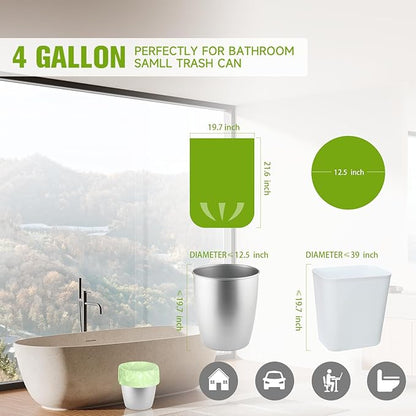 Rishipahu Small Trash Bags 4-6 Gallon Biodegradable, 110 Count Small Garbage Bags, Unscented & Leakage-Proof, Easy Tearing Bathroom Trash Bags for Bathroom, Office, Bedroom, Kitchen, Green