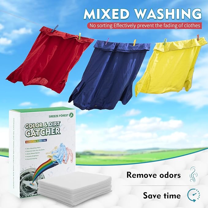 Color Sheets for Laundry, 30 pieces of Disposable Dye Catcher Sheets, Mixed Washing Lock Color, No Additive, Get Rid of Odors, Family (30)