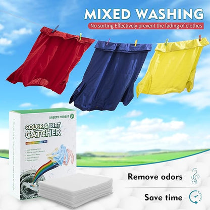 Color Sheets for Laundry, 30 pieces of Disposable Dye Catcher Sheets, Mixed Washing Lock Color, No Additive, Get Rid of Odors, Family (30)