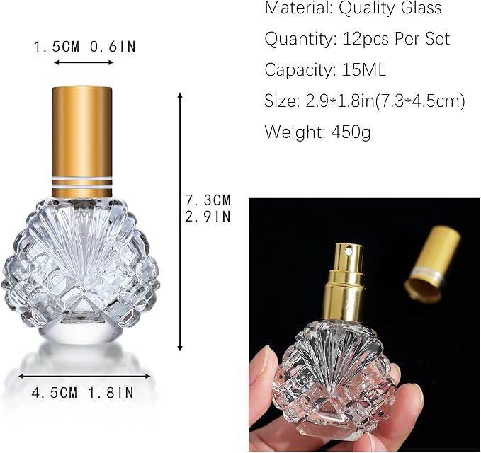 YU FENG 12pcs 15ml Glass Bottle Perfume Atomizer Refillable Spray Empty Perfume Bottle with Funnels Pipettes Dispenser for Perfume,Fragrance,Lotion,Essential Oil