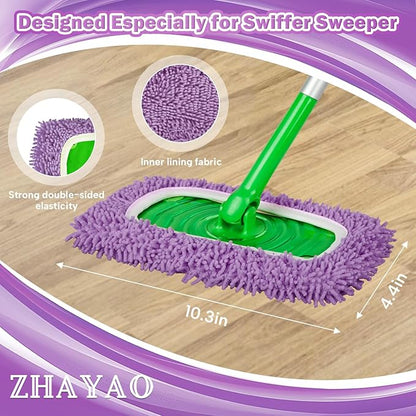 6Pcs Reusable Microfiber Mop Pads, Compatible with Swiffer Sweeper Mop, Wet & Dry Use, Replacement Sweeping Mopping Pad Refills for Hardwood, Ceramic, Laminate, Marble, Stone, or Cement Floors