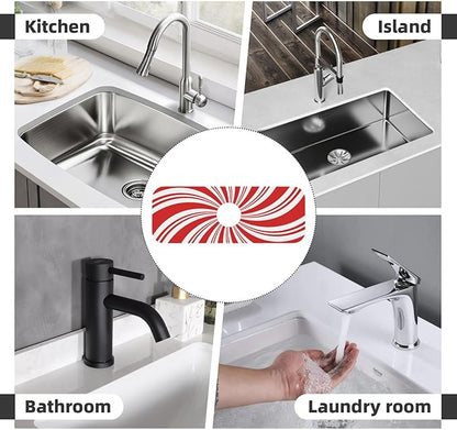 Red And White Candy Swirl Stripe Striped Mint Sugar Candy Cane Themed Kitchen Sink Splash Guard Faucet Mat Super Fast Drying Mat Sink Gadgets-Fast Drying Pad Sink Mat For Kitchen (15" X 5.5" )