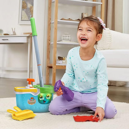 LeapFrog Clean Sweep Learning Caddy, Kids Mop and Broom Cleaning Toy Set for Ages 3-5, Blue