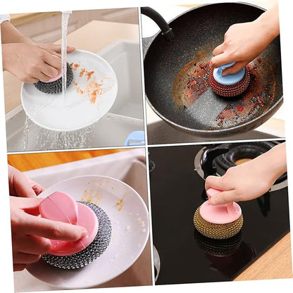 8pcs Steel Wire Cleaning Balls Kitchen Scrubber for Pots Pans Stove Bathroom Stain Removal Tool Random Color