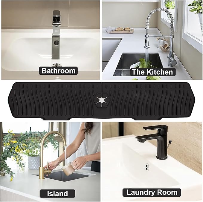 Kitchen Sink Splash Guard 29.7 X 5.7 In, Large Size Kitchen Sink Splash Guard, Silicone Sink Faucet Drying Mat, Faucet Mat Splash Catcher, Multipurpose For Kitchen Sink, Bathroom (Black)